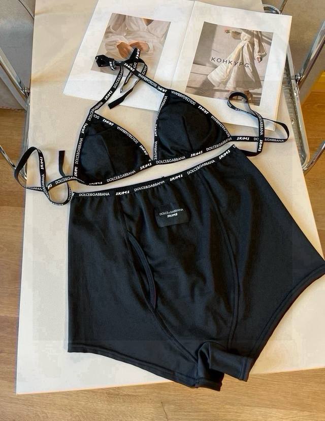 D&G Dolce & Gabbana new ribbon bikini two-piece swimsuit set black white SML D&G Dolce & Gabbana new ribbon bikini two-piece swimsuit set black white SML