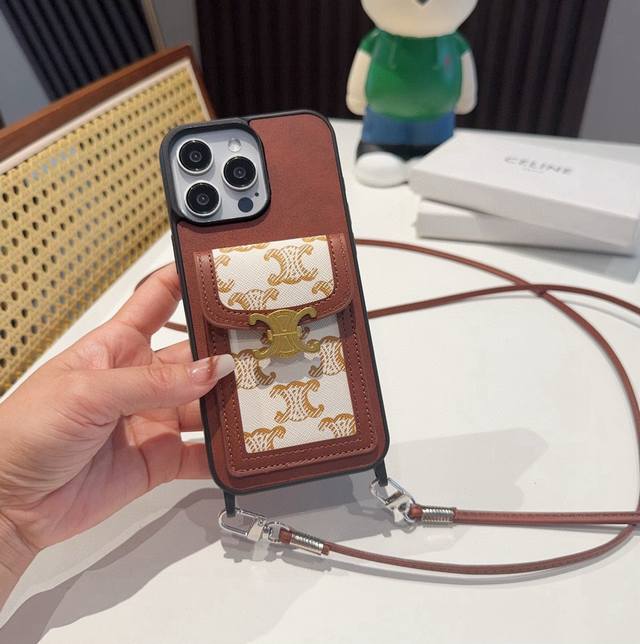 Celine crossbody phone case with card slot, full coverage, lanyard detachable. M Celine crossbody phone case with card slot, full coverage, lanyard detachable. M
