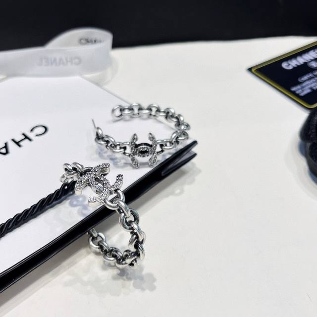 Chanel Double C Gunmetal Double Hoop Earrings 26A M Chanel Double C Gunmetal Double Hoop Earrings 26A M