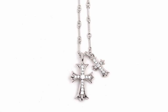 Chrome Hearts 18K Gold Plated Double Cross Necklace DDD Material 925, vacuum el Chrome Hearts 18K Gold Plated Double Cross Necklace DDD Material 925, vacuum el