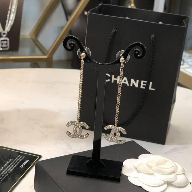 Chanel earrings, small pearl double-sided tassel earrings, best-selling style, h Chanel earrings, small pearl double-sided tassel earrings, best-selling style, h
