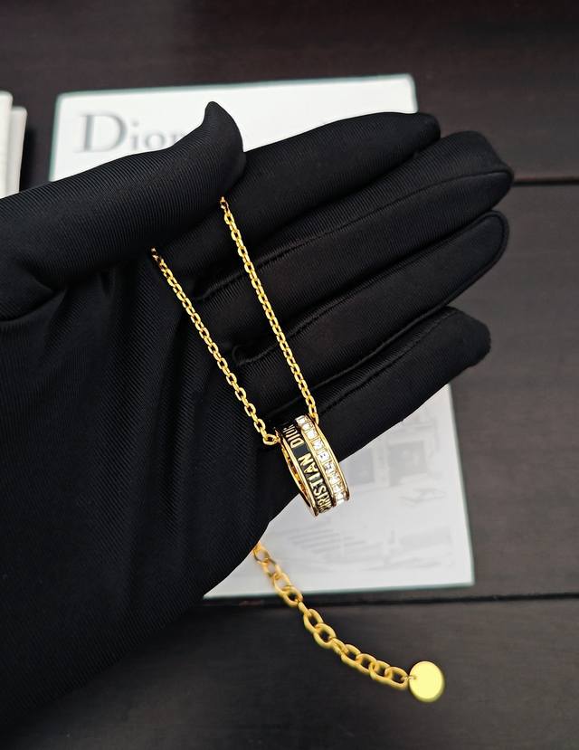 Daor latest style square diamond black oil letter ring necklace, consistent with
