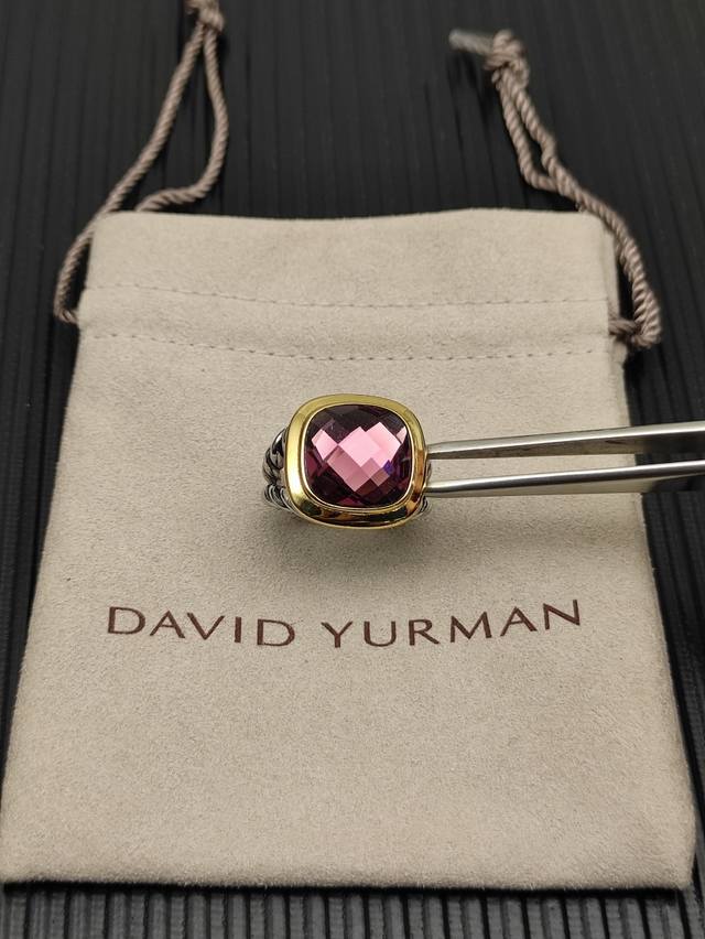 David Yurman Two-tone 14mm Square Purple Diamond Ring. Ring Size: US size 6-7-8-