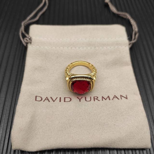 David Yurman Gold 14mm Square Red Diamond Ring. Ring Size: US size, 6-7-8-9 four