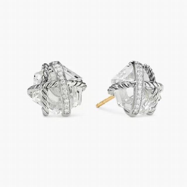 V Gold New Arrival. David Yurman Hexagonal Diamond White Crystal Earrings Size 1