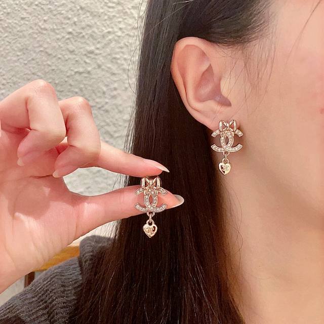 Chanel Double C Diamond-Studded Earrings
