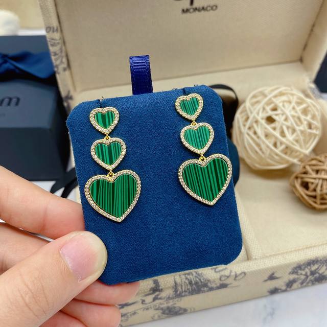 Apm Monaco Malachite Heart Earrings, Exquisite Ear Jewelry, Birthday Gift For Gi