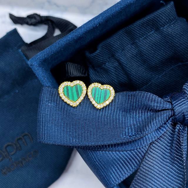 Apm Monaco Official Malachite Heart Earrings, Fashionable And Minimalist Design,
