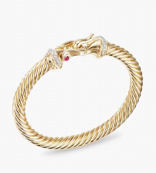 New Arrival David Yurman 7Mm Gold-Plated Diamond-Studded Hook-Closure Bracelet.