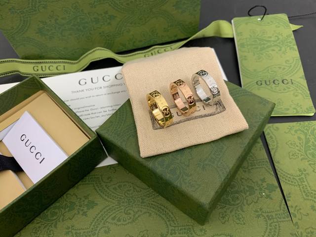 New Gucci Double G Minimalist Ring, Sizes 6-11, White Gold, Rose Gold, And Yello