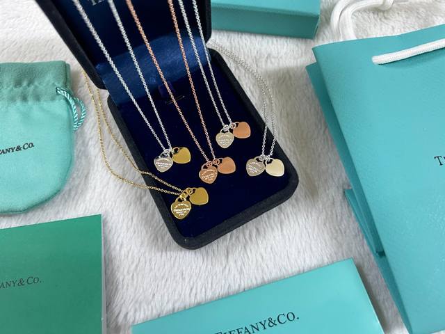 Tiffany Double Heart Necklace Silver Rose Gold Gold Silver Rose Gold Silver Rose