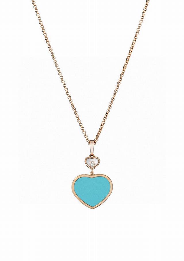 Chopard Necklace Turquoise Heart-Shaped Beating Heart Necklace With Sparkling Di