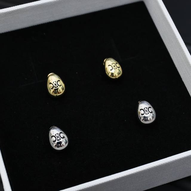Celine Arc De Triomphe Small Gold Bean Ear Studs, Preclous New Arrival. Simple A