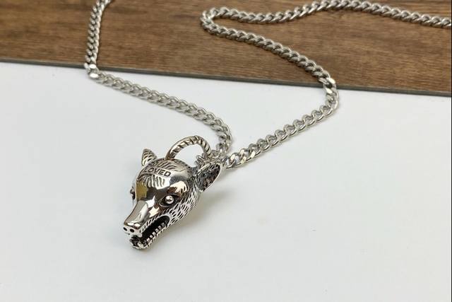 Gucci Wolf Head Silver Necklace With Vintage Style Super Cool. The Wolf Head Is