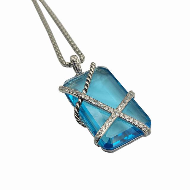David Yurman Blue Crystal-Edged Necklace.Chain Width 3Mm, Length 50+5Cm Or Lengt