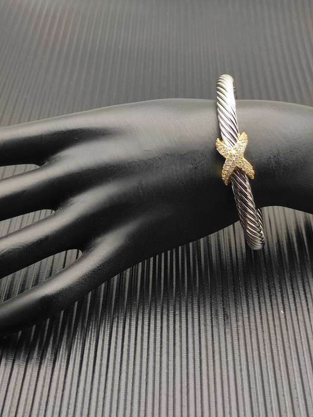 David Yurman Two-Tone 7Mm Diamond Single X Bracelet. Id Dysz-327