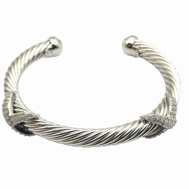 David Yurman Silver 7Mm Diamond Double X Bracelet. Number Dysz-324