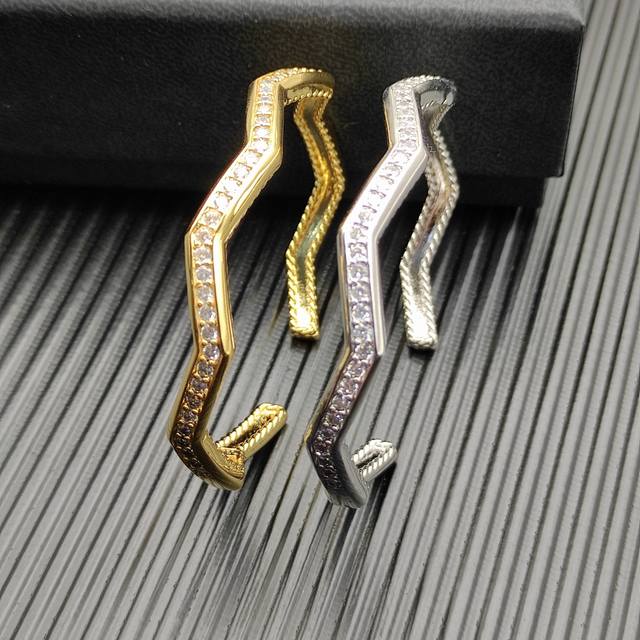 David Yurman 5Mm Single-Row Diamond Cuff Bracelet. Available In Gold And Silver.