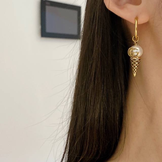 Ged0076 Gucci Ice Cream Edgucci Ring New Gg Ice Cream Earring Design, Gold-Plate