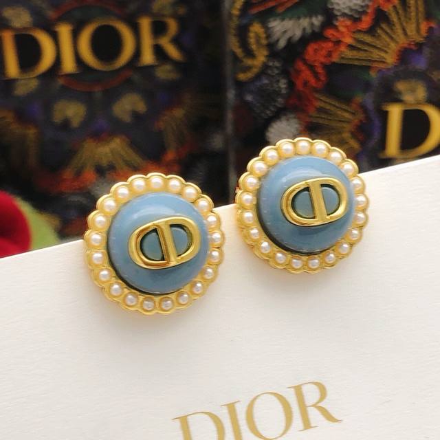 Id Ded0601 Dio* Latest Round Blue Earring, Zp Brass Material