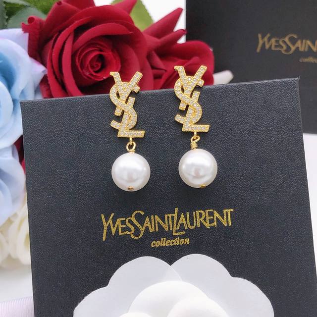 Yed0010 Ysl Saint Laurent Earrings With Gold-Plated Diamonds And Pearl