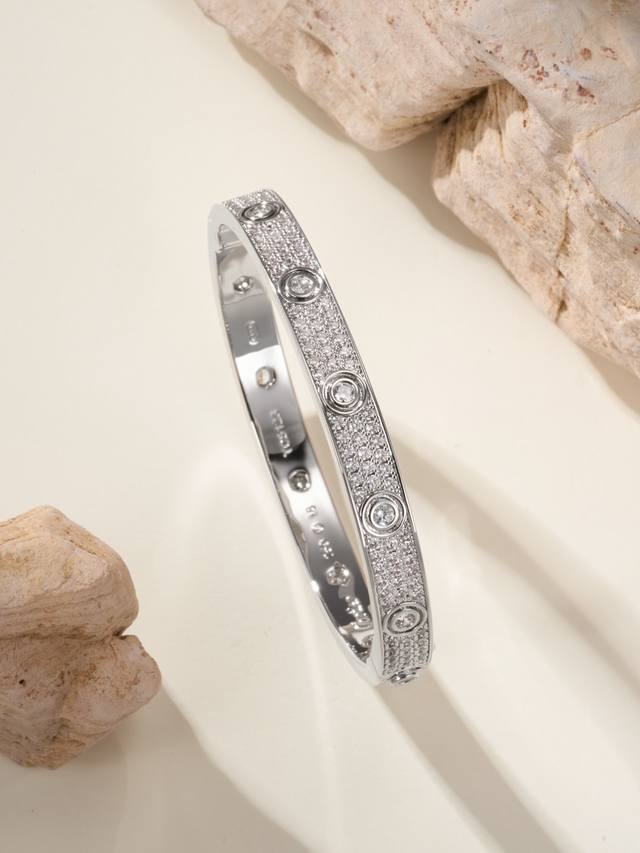 Wax-Set Edition White Gold Classic Wide Starry Sky Love Bracelet. The Wax-Set Di