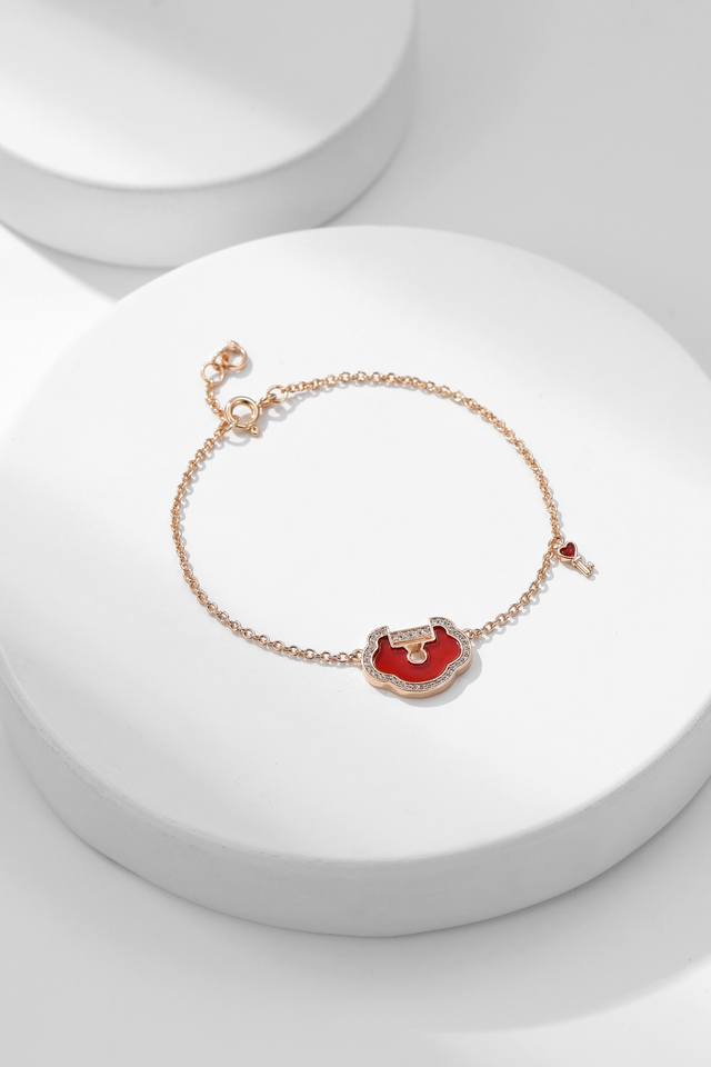 Qeeli*N Pink Ruyi Lock Necklace And Bracelet, Classical Beauty Yu Yi Series, Ins