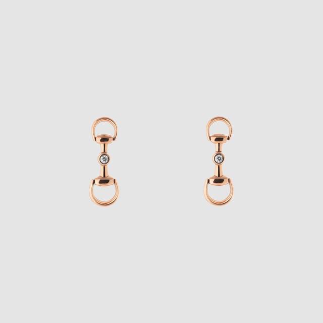 Double G Stud Earrings With A Horseshoe Clasp And A Single Diamond, As The Brand