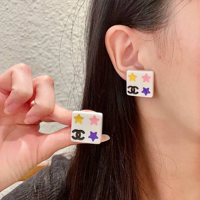 Chanel Square Star Double C Stud Earrings