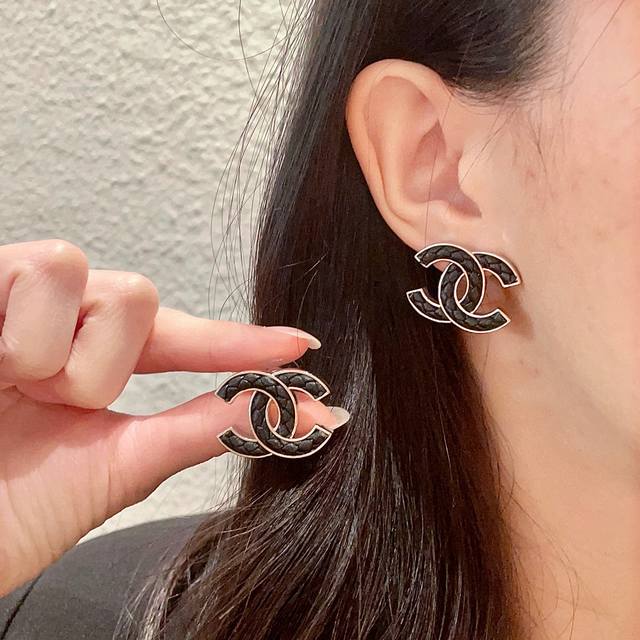Chanel Twisted Leather Double C Ear Studs