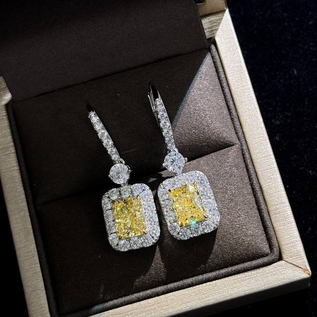 A2508 Simulated Diamonds, Graff-Style, New Design, Yellow Diamonds, Ear Studs. T