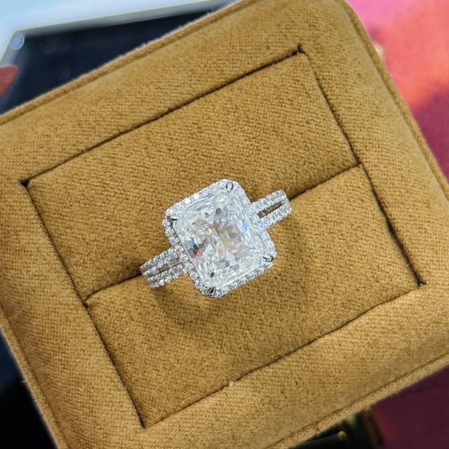 C132 Simulated Diamond T-Brand True Four-Prong Five-Carat Square Diamond Ring. T