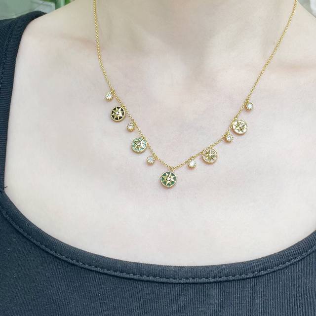 V Gold Material, Dior Multicolored Compass Necklace, Double-Sided, Dior Eight-Po