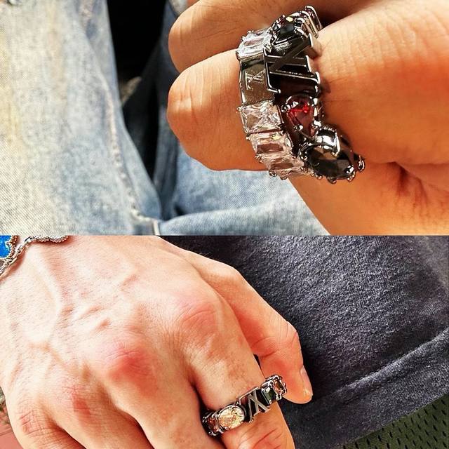 New Louis Vuitton Louis Vuitton Imported Black Crystal Zirconia Series Ring! A M
