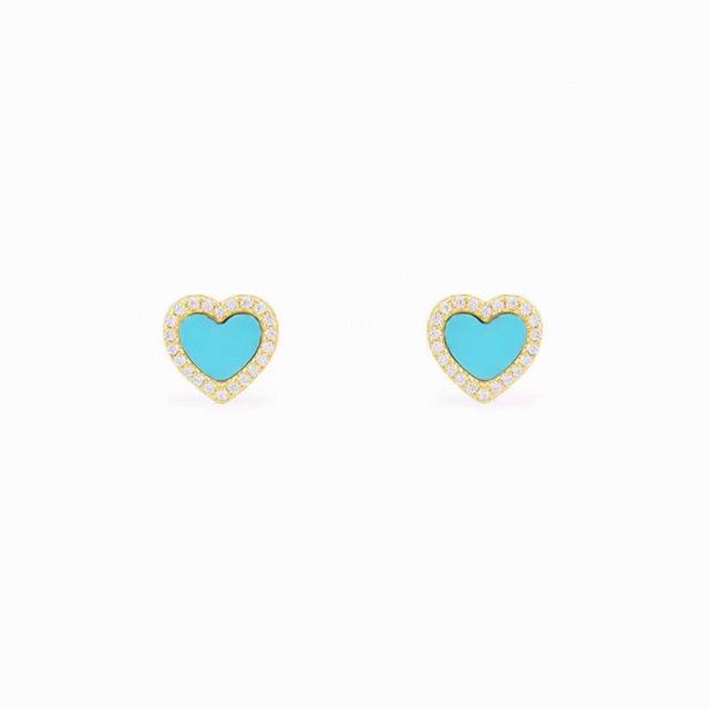A Batch M Monaco Sky Blue Heart Circle Diamond Stud Earrings! A Unique Heart-Sha