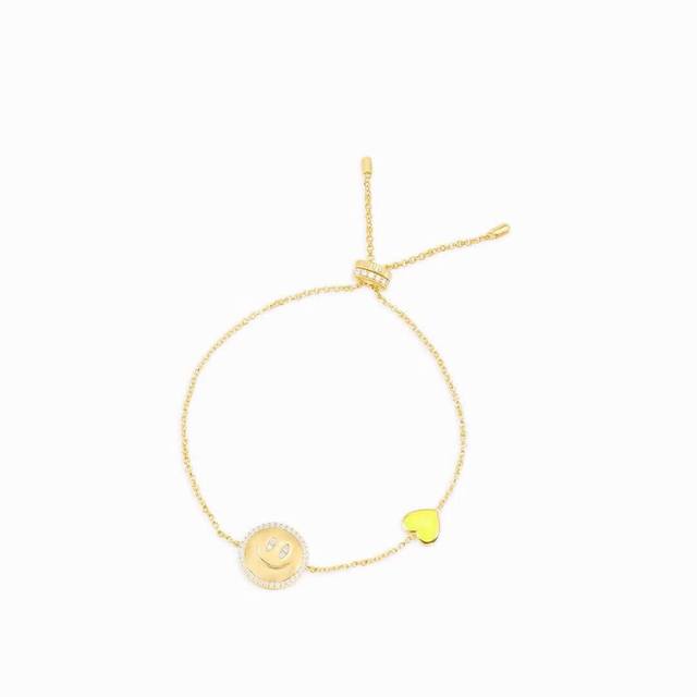 A Monaco Fluorescent Yellow Smiley Face Diamond Heart Bracelet! Enjoy The Cool S