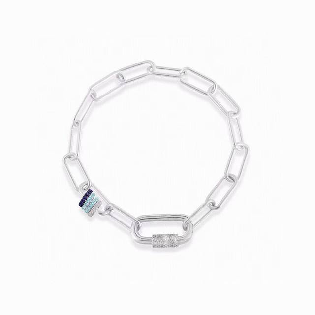 A Batch M Monaco Multi-Ring Blue Diamond Love Lock Chain Bracelet In Thick Silve