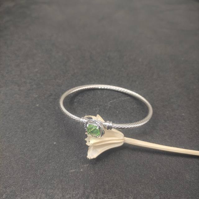 New Arrival David Yurman 3Mm Twisted Chain Square Diamond Green Diamond Bracelet
