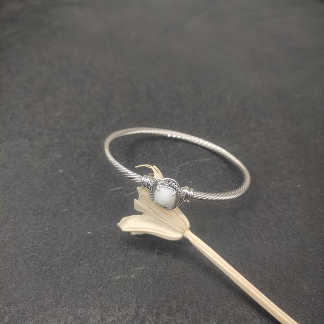 New Arrival David Yurman 3Mm Threaded Square Diamond White Agate Diamond Bracele