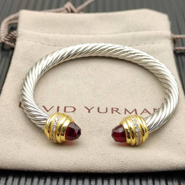 David Yurman 7Mm Gold-Plated Stone-Inlaid Red Diamond Bracelet. Recommended For