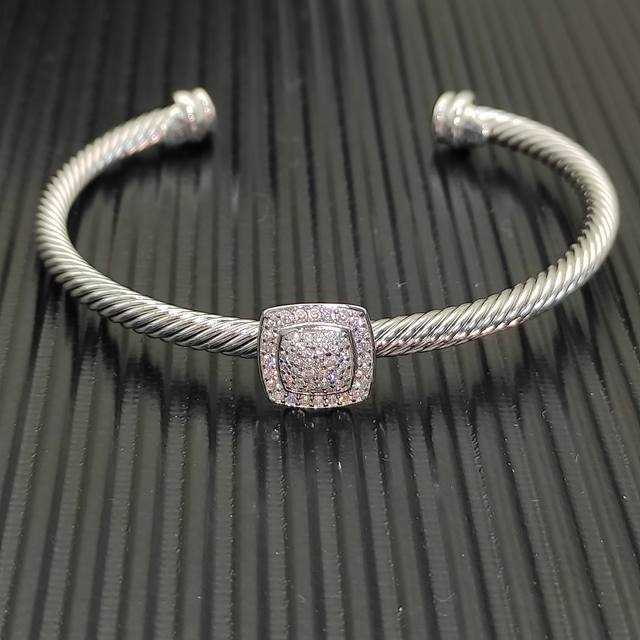 David Yurman Silver 4Mm Full Diamond Square Diamond Link Bracelet. Recommended F