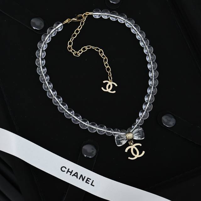 Chanel 25-Piece Acrylic Transparent Bow Necklace Full Of Vitality Sweet~High Wea