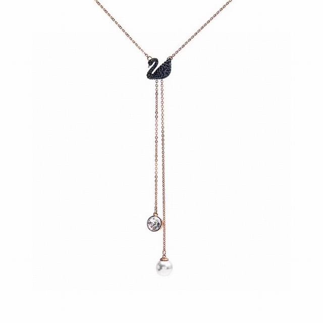 Swarovski Y-Shaped Black Swan Fringe Necklace This Y-Shaped Necklace Features Th