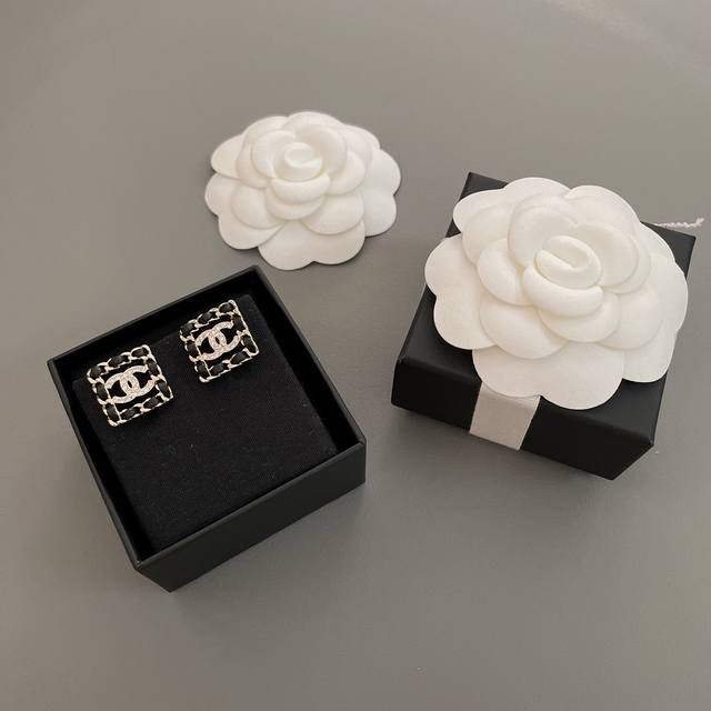 Our Product: Square Leather Ear Studs Z 3200, Classic Leather Chain With Cc Swar