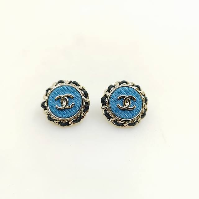 Chanel Latest Blue Round Ear Studs, Consistent Zp Brass Material