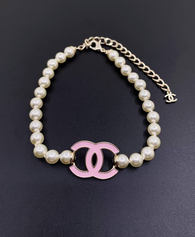 Chanel Latest Pink Cc Pearl Necklace, Consistent With Zp Brass Material.