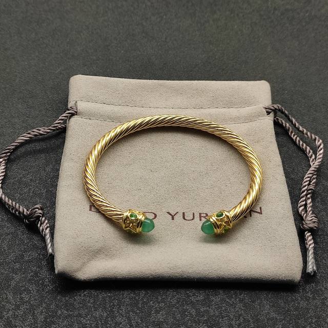 New Arrival: David Yurman 5Mm Gold-Plated Diamond-Shaped Green Agate Bracelet. R