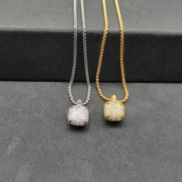 New David Yurman 14Mm Four-Prong Full Diamond Necklace. Available In Silver And