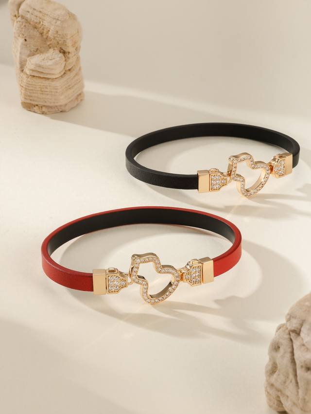 Wulu Lucky Versatile Leather Cord Bracelet, Sizes 16 And 17. In Ancient Chinese