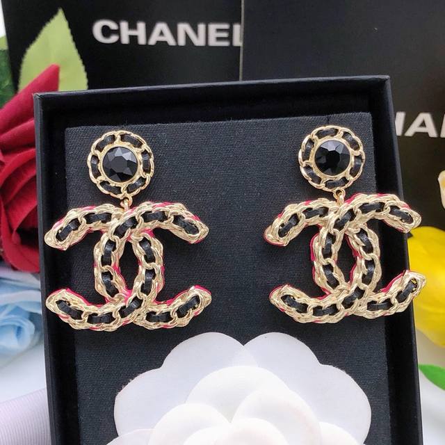 Id Xed0320 Ch*Nel's Latest Leather Stud Earrings, Made Of Zp Brass Material,
